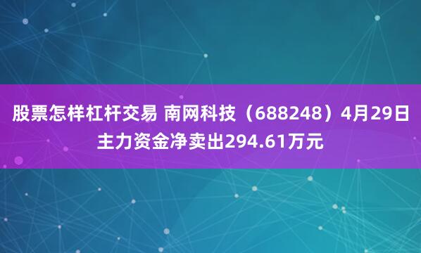 股票怎样杠杆交易 南网科技（688248）4月29日主力资金净卖出294.61万元